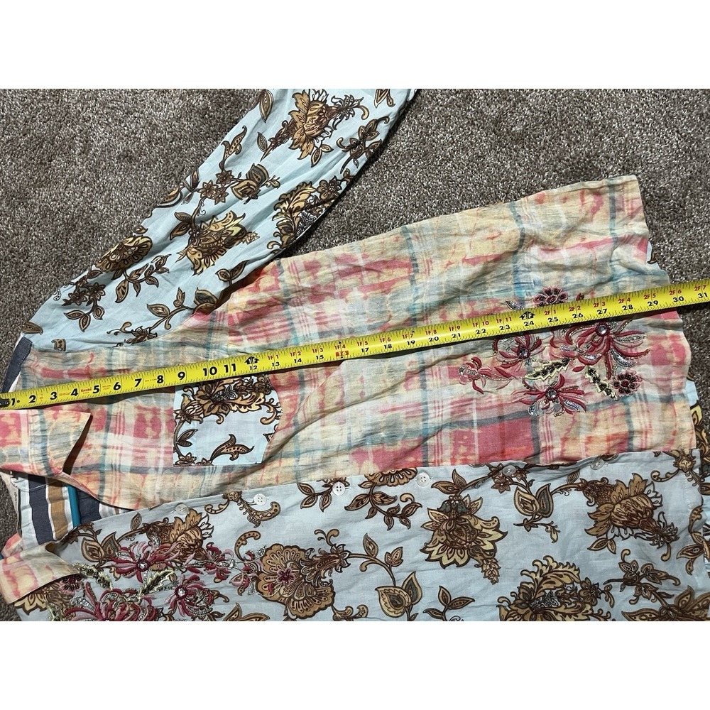 NWT Soft Surroundings Descansa Tunic Button Down Shirt Sz L Aquatic Patchwork - Picture 7 of 8